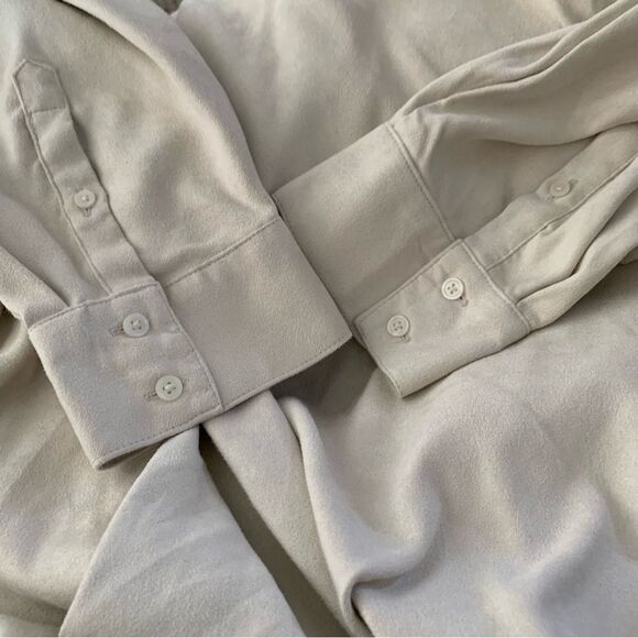 Banana Republic Factory Vegan Suede Button Up Shirt Women's Stone Ivory XL New - Picture 9 of 13